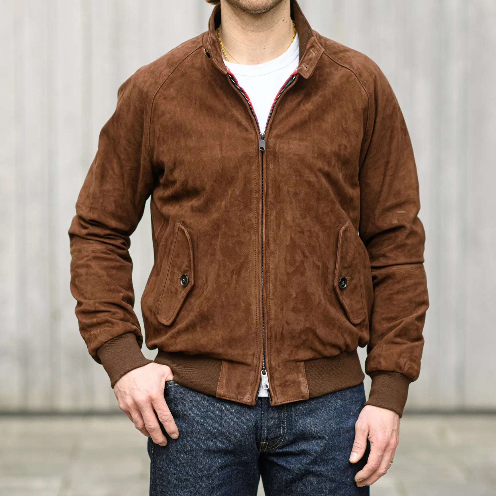 Baracuta G9 Suede Harrington Jacket Chocolate - Main Image