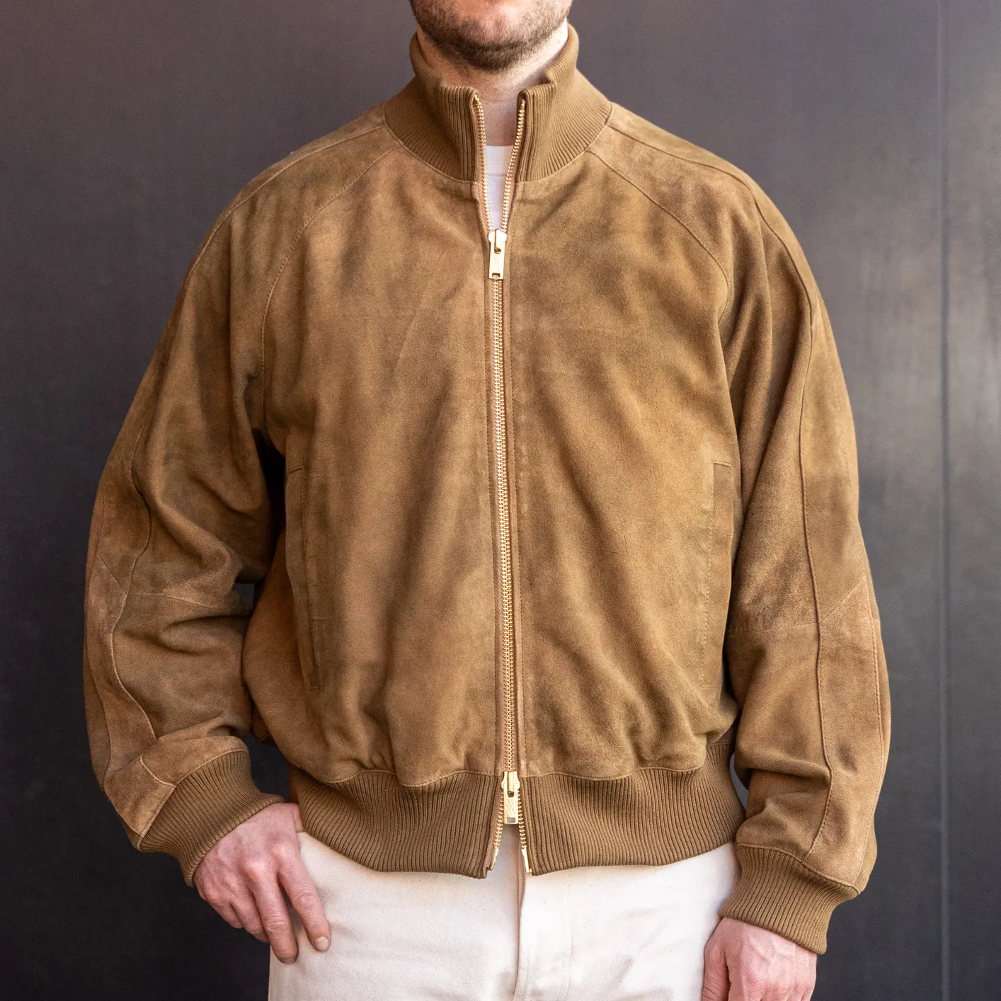 Baracuta Iconic G9 Suede Track Jacket Barley Brown Baracuta Iconic G9 Suede Track Jacket Barley Brown