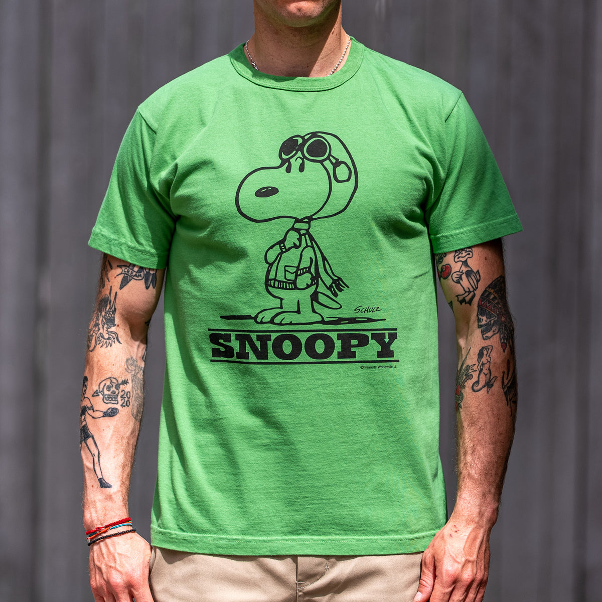 Buzz Rickson’s x Peanuts “Type A-2” Loopwheeled T-Shirt – Green