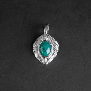 First Arrow’s Turquoise Heart Feather Pendant – 950 Silver / P-CUS-001R