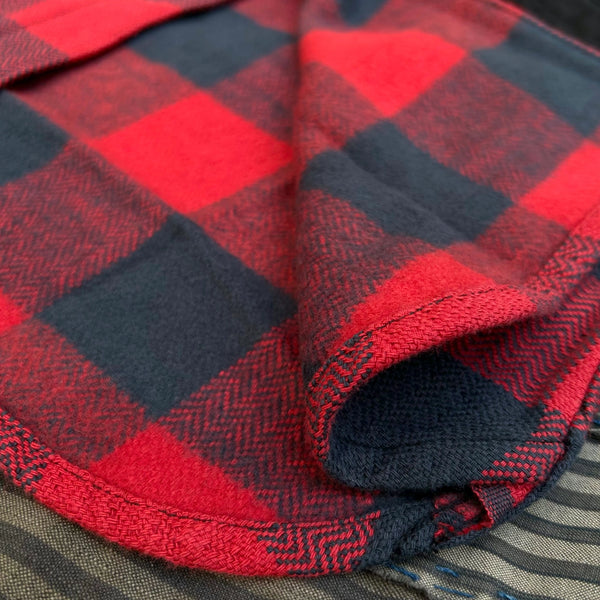 Flat Head Block Check Selvedge Flannel Western Shirt – Red / Black Herringbone