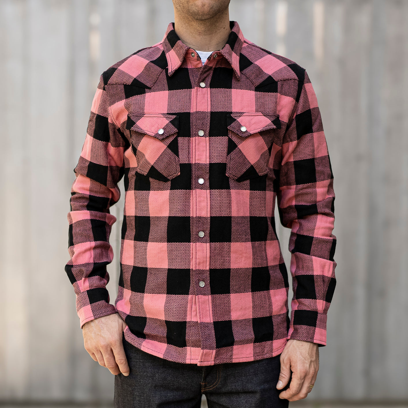 The Flat Head Block Check Flannel Shirt Pink / Black The Flat Head Block Check Flannel Shirt Pink / Black