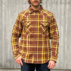 Iron Heart 12oz Crazy Check Ultra Heavy Flannel Western Shirt - IHSH-372 / Brown