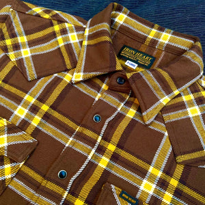 Iron Heart 12oz Crazy Check Ultra Heavy Flannel Western Shirt - IHSH-372 / Brown