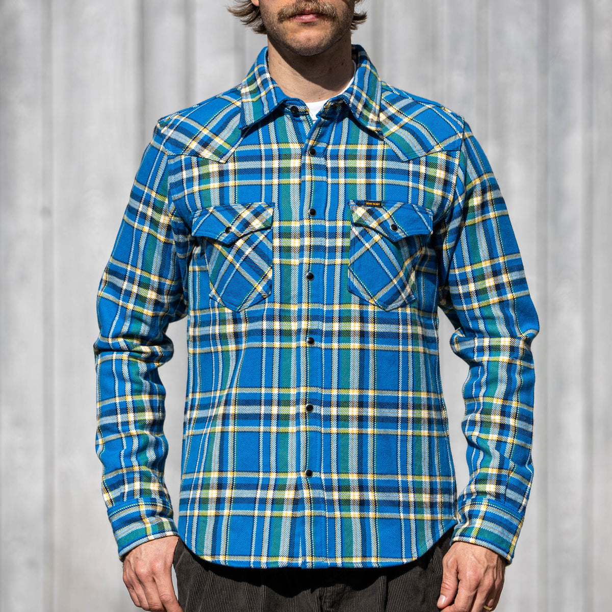 Iron Heart - IHSH-370-BLU - Ultra Heavy Flannel Western Shirt - Blue Tartan  Check – Withered Fig
