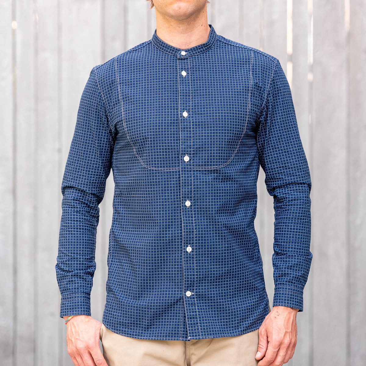 Orgueil Wabash Check Band Collar Shirt – OR-5089A / Indigo 