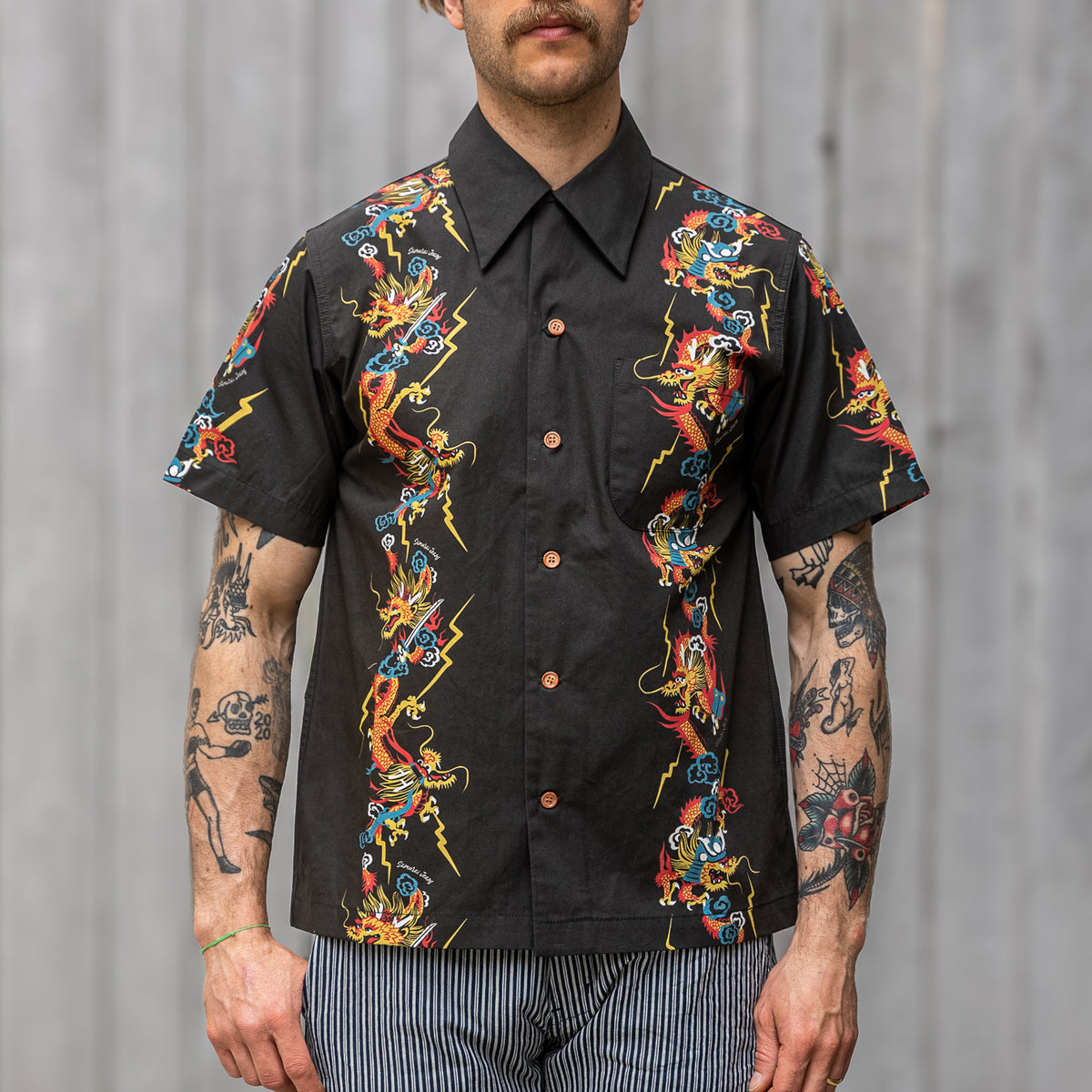 Samurai Jeans ‘Dragon’ Aloha Shirt – Black