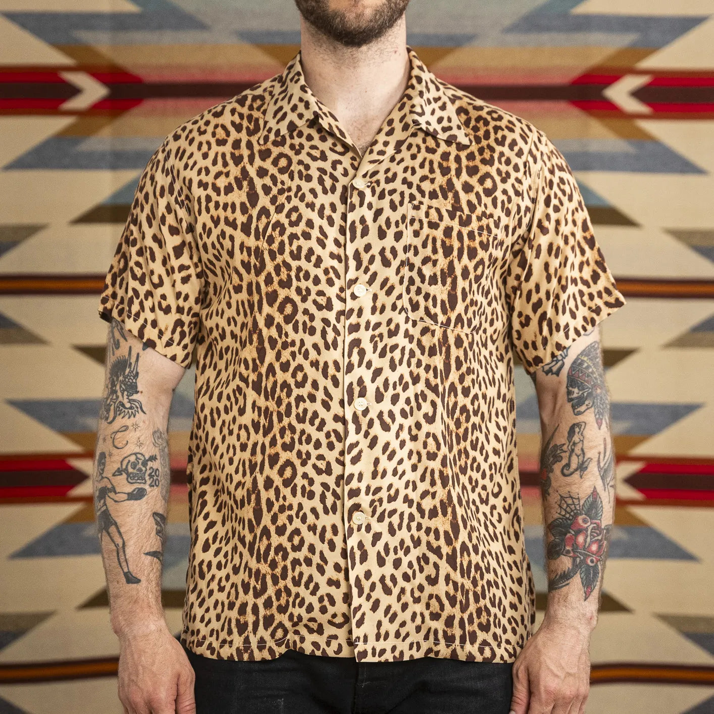 Star of Hollywood Leopard Open Collar Shirt – Rayon – Made in Japan Star of Hollywood Leopard Open Collar Shirt – Rayon – Made in Japan