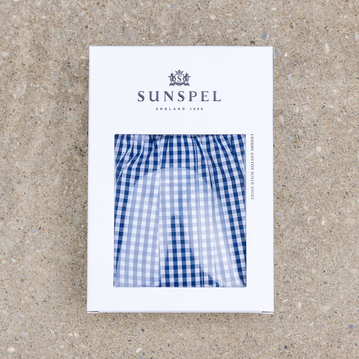 Sunspel Classic Woven Boxer Shorts – Gingham / Navy