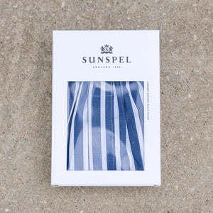 Sunspel Classic Woven Boxer Shorts – Wide Stripe / Navy