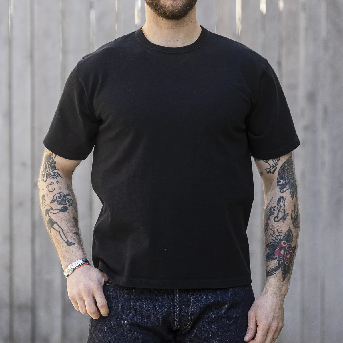 The Flat Head Legacy Weight Loopwheeled T-Shirt - Black The Flat Head Legacy Weight Loopwheeled T-Shirt - Black