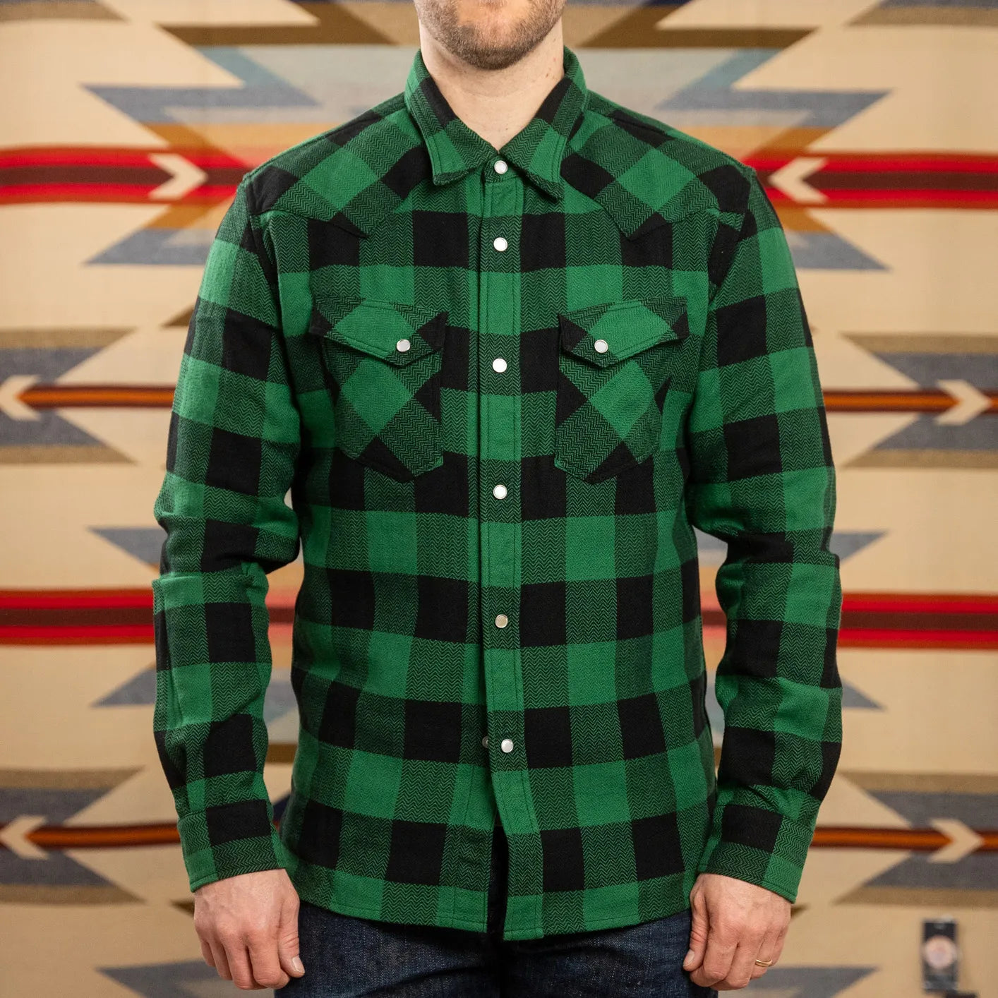 Flat Head 9.2oz Selvedge Flannel Green Black – Made in Japan Flat Head 9.2oz Selvedge Flannel Green Black – Made in Japan