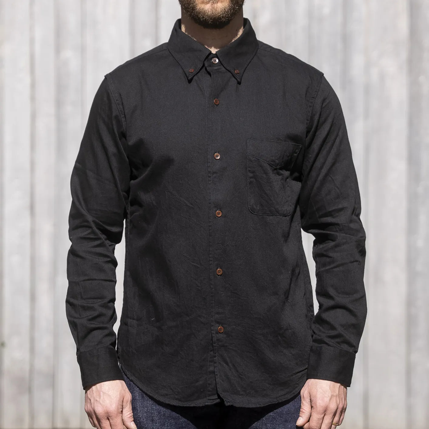 UES 6oz Sulphur Dyed Denim Button Down Shirt Black Made in Japan