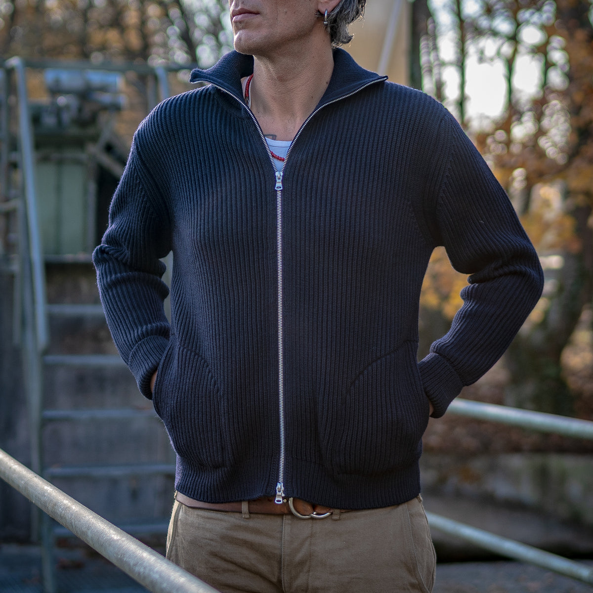 Andersen-Andersen Navy Full-Zip with Pockets - Navy Blue  