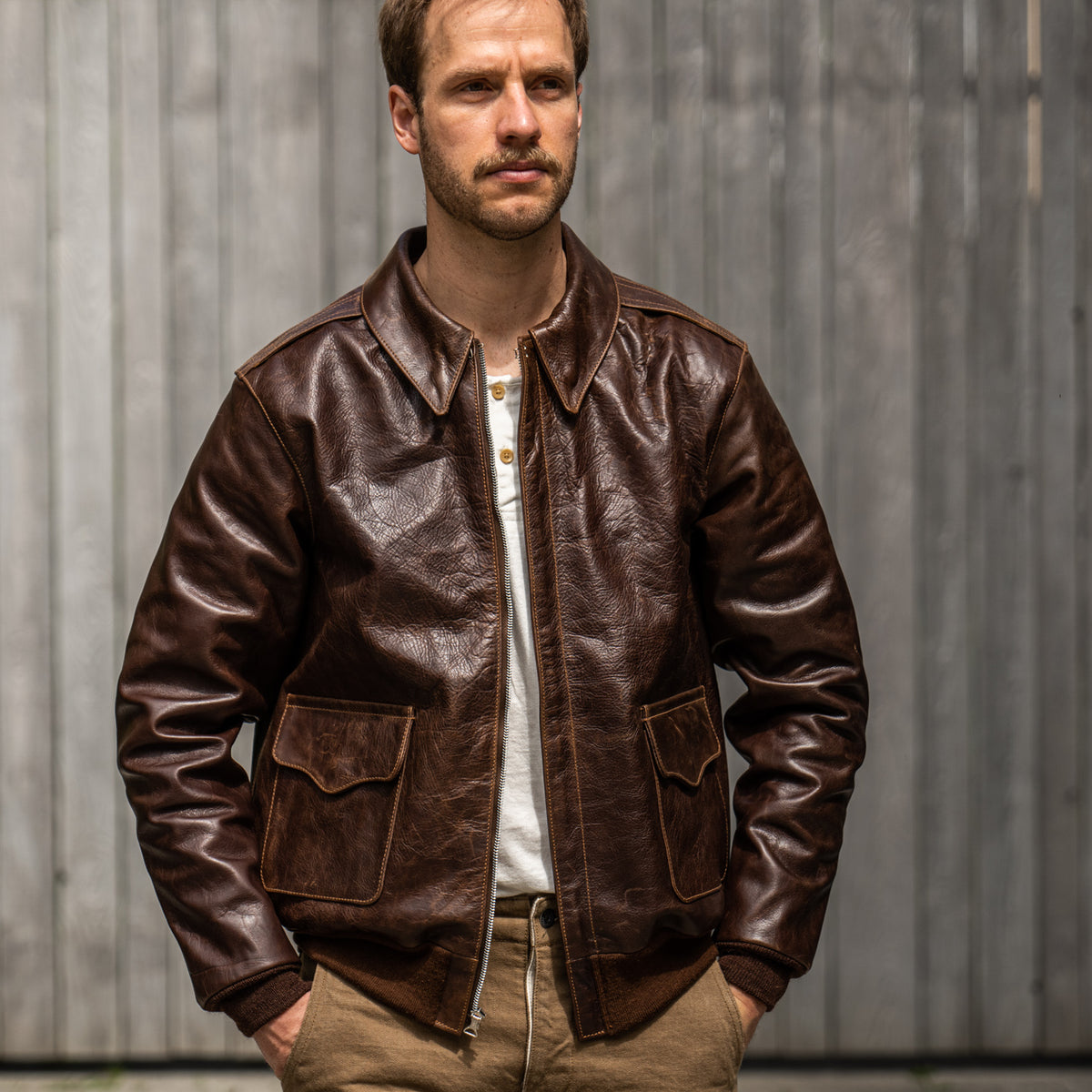 Eastman Leather A-2 Slender Horsehide Leather Jacket– Seal Brown 