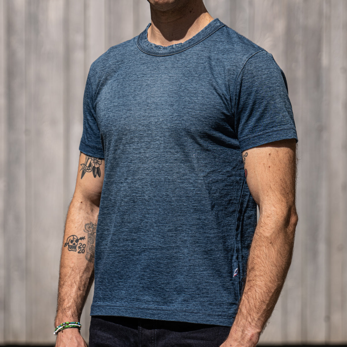 Pure Blue Japan Indigo Dyed Crew Neck T-Shirt - Sunburned