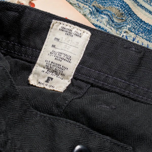 Fullcount 1141 USN Herringbone Seamens Trousers Black Wide Straight close up label