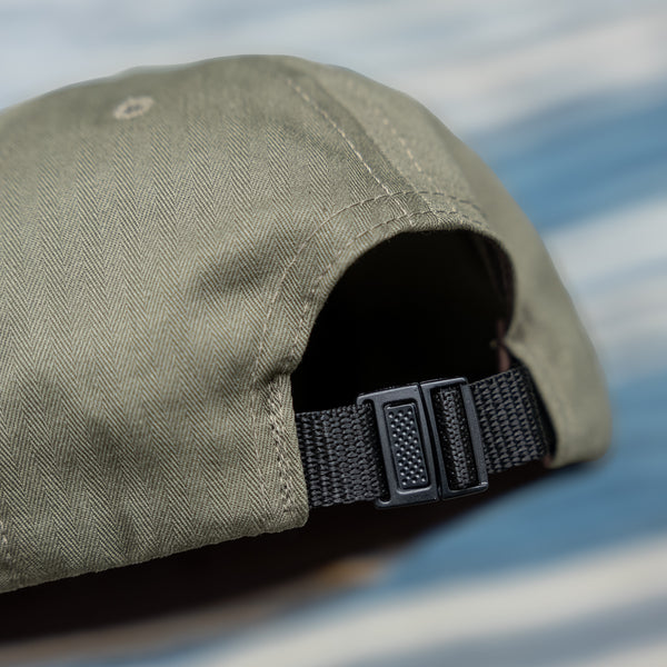 Ampal Creative ‘More Parks’ Strapback Cap – Olive Green / Herringbone Twill