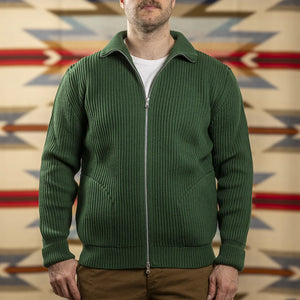 Andersen Andersen Navy Full Zip with Pockets Green worn front zip half open