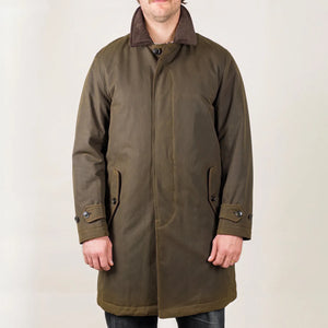 Baracuta G10 Waxed Cotton Coat Deep Moss Teddy Lined worn front