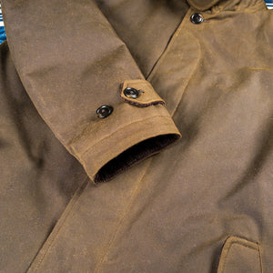 Baracuta G10 Waxed Cotton Coat Deep Moss Teddy Lined worn front detail cuff