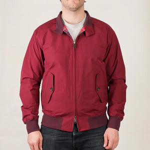 Baracuta G9 Harrington Jacket Tawny Port worn front open collar