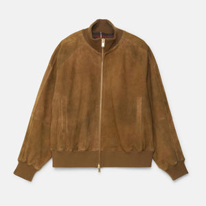 Baracuta G9 Antique Suede Leather Track Jacket – Barley Brown