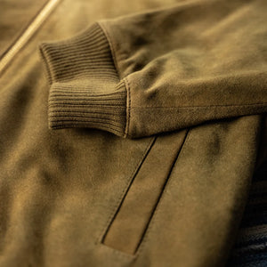 Baracuta G9 Antique Suede Leather Track Jacket – Barley Brown