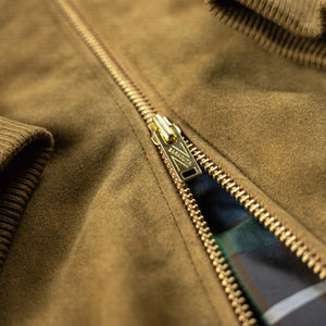 Baracuta G9 Antique Suede Leather Track Jacket – Barley Brown