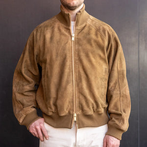 Baracuta G9 Antique Suede Leather Track Jacket Brown worn front