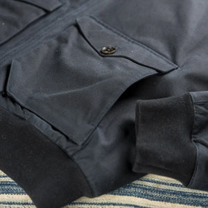 Baracuta G9 Waxed Pocket Jacket Lined Authentic Fit Dark Navy close up patch pocket