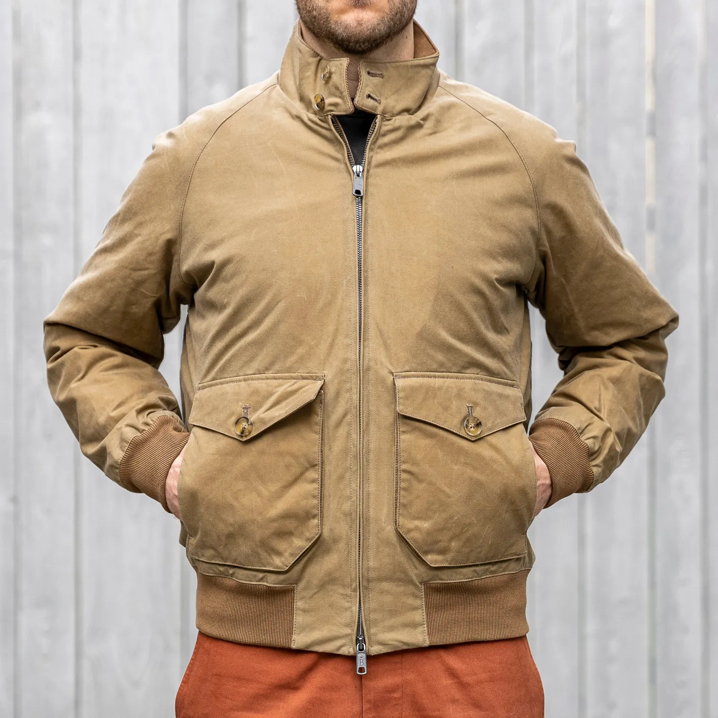 Baracuta G9 Authentic Fit Lined Waxed Pocket Jacket – Tan