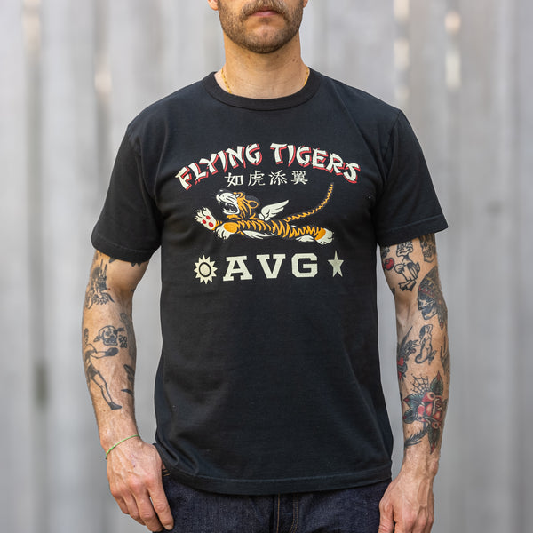 Buzz Rickson’s ‘Flying Tigers’ 8oz Loopwheeled T-Shirt – Black