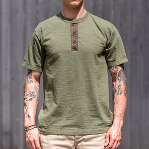 Buzz Rickson’s Loopwheeled Slub Yarn Henley T-Shirt – Olive