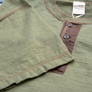 Buzz Rickson’s Loopwheeled Slub Yarn Henley T-Shirt – Olive