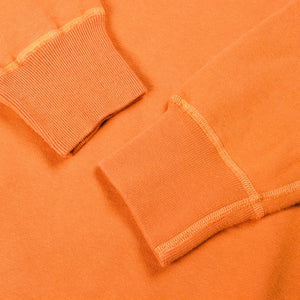 Buzz Ricksons 13 ounce Setin Crew Sweatshirt Orange detail crew neck close up cuffs