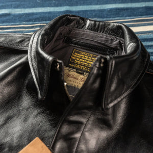 Buzz Ricksons William Gibson A2 Leather Jacket Horsehide Black detail collar and label