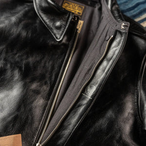 Buzz Ricksons William Gibson A2 Leather Jacket Horsehide Black detail front zipper