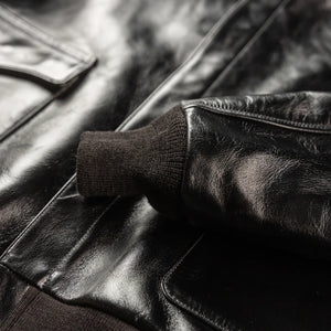 Buzz Ricksons William Gibson A2 Leather Jacket Horsehide Black close up cuff