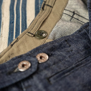 Buzz Ricksons 13oz M1943 Denim Field Trousers Indigo Wide Straight close up waist