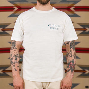 Buzz Ricksons VMA 223 6oz Loopwheel Slub Yarn TShirt White worn front side