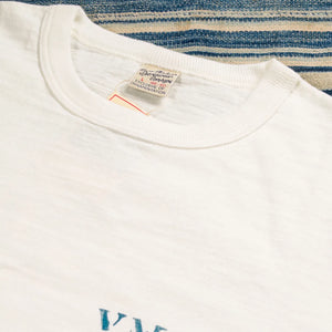 Buzz Ricksons VMA 223 6oz Loopwheel Slub Yarn TShirt White close up crew neck