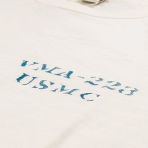 Buzz Ricksons VMA 223 6oz Loopwheel Slub Yarn TShirt White close up front print