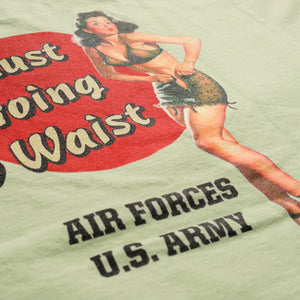 Buzz Ricksons 8oz Loopwheeled Pin Up Print TShirt Light Green close up back print