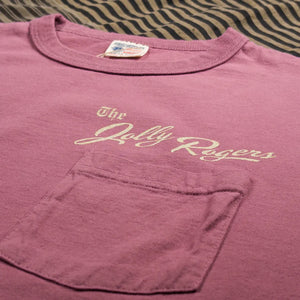 Buzz Ricksons Jolly Rogers 6oz Loopwheeled Pocket TShirt Wine detail front print and pocket