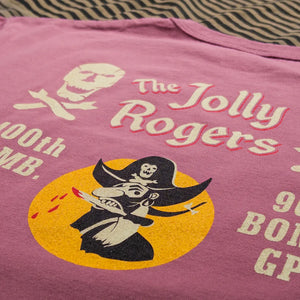 Buzz Ricksons Jolly Rogers 6oz Loopwheeled Pocket TShirt Wine close up backprint
