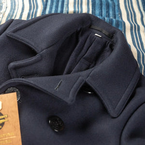Buzz Ricksons US Navy Pea Coat Long Model Dark Navy detail collar