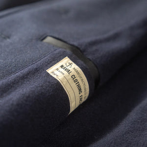 Buzz Ricksons US Navy Pea Coat Long Model Dark Navy close up interior pocket and label