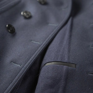 Buzz Ricksons US Navy Pea Coat Long Model Dark Navy close up fabric