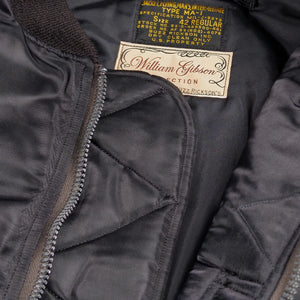 Buzz Ricksons William Gibson MA1 Slender Flight Jacket Black detail wind flap